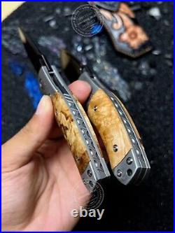Damascus Folding Knife Survival Ball Bearings Collectible Pocket Knife EDC Maple