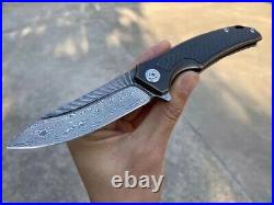 Damascus Folding Knife tt Titanium Carbon Fiber Handle Clip Pocket nife camping