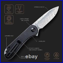 Damascus G10 Carbon Handle Knife Folding Pocket Gift Outdoors VP103