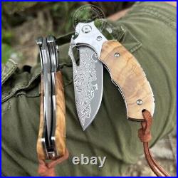 Damascus Hunting Knife Survival Bushcraf Folding Pocket Knife Ball Bearings Edc