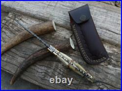 Damascus Laguiole pocket knife EDC Stag antler handle