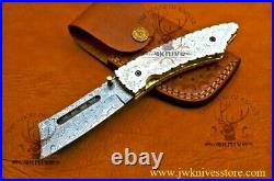 Damascus Pocket Folding Knife, Hunting Folding Knife, Camping Knife Gift for him