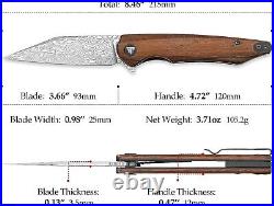 Damascus Pocket Knife Ironwood Handle Folding Gift Outdoors Belt Clip NR25