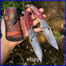 Damascus Pocket Knife Tactical Flipper Ceramic Ball Bearings Clip Padouk Wood