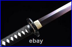 Damascus Red Folded Steel Sharp Ninja Tang Knife Japanese Samurai Katana Sword
