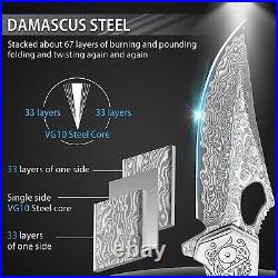 Damascus Sandalwood Pocket Knife Folding Gift Outdoors Belt Clip NR32