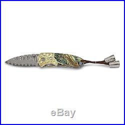 Damascus Steel 256 Layer Folding Blade Genuine Abalone Shell Hand Knife