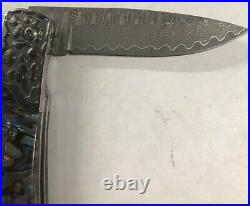 Damascus Steel Abalone Handle Folding Knife JW416