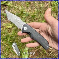 Damascus Steel Blade Folding Knife G10 Handle Tactical Survival EoC