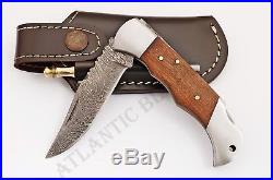 Damascus Steel Blade, Pocket Knife, Folding Knife, Rose Wood Handle Art No (304)