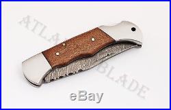 Damascus Steel Blade, Pocket Knife, Folding Knife, Rose Wood Handle Art No (304)