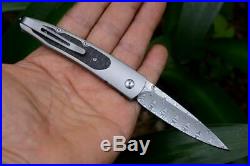 Damascus Steel Blade William Henry gentleman Folding Knife Carbon Fiber Handle