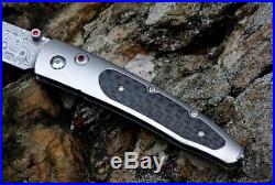 Damascus Steel Blade William Henry gentleman Folding Knife Carbon Fiber Handle