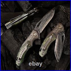 Damascus Steel EDC Folding Knife Stable Wood Handle, Survival & Camping Tool