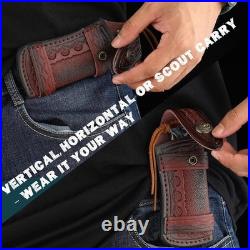 Damascus Steel Folding Knife 3.23 Inch Blade Abalone Handle with Leather Sheath