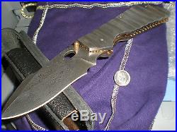 Damascus Steel Folding Knife Rock Blade withLeather Sheath
