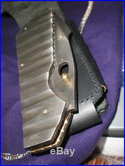 Damascus Steel Folding Knife Rock Blade withLeather Sheath