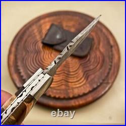 Damascus Steel Folding Knife with Wooden Handle Gift For Boyfriend