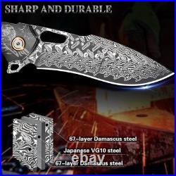 Damascus Steel Folding Pocket Knife For outdoor hunting Fishing camping knife
