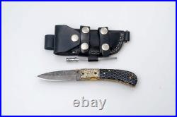 Damascus Steel Folding Pocket Knife Honeycomb Engraved Bolster EDC Handmade