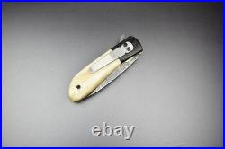 Damascus Steel Folding Pocket Knife with Camel Bone Handle Made to Order