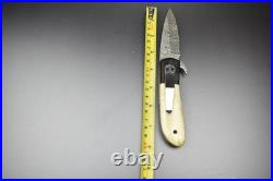 Damascus Steel Folding Pocket Knife with Camel Bone Handle Made to Order