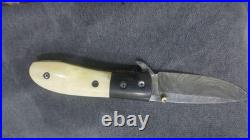 Damascus Steel Folding Pocket Knife with Camel Bone Handle Made to Order