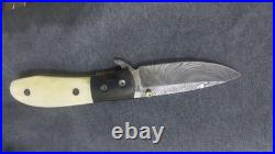 Damascus Steel Folding Pocket Knife with Camel Bone Handle Made to Order