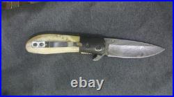 Damascus Steel Folding Pocket Knife with Camel Bone Handle Made to Order