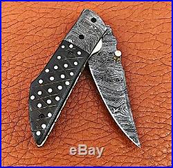 Damascus Steel Handmade 7.5 Camping Folding Pocket Knife Polka Dot Sheet P21