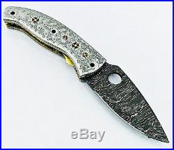 Damascus Steel Handmade 8 Camping Folding Pocket Knife Engraved Steel P28