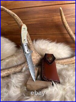 Damascus Steel Pocket Knife, Handmade Damascus Pocket Folding Knife