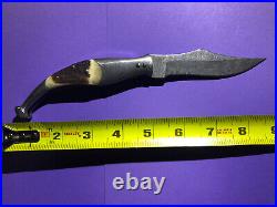 Damascus Steel Style Folding Knife Horn Handle Pocketknife