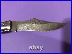 Damascus Steel Style Folding Knife Horn Handle Pocketknife