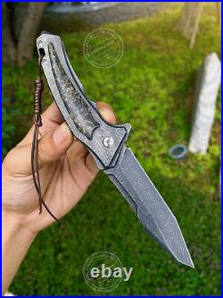 Damascus Steel Tactical Knife Folding Knife Rescue Pocket Knives Carbon Fiber