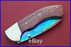Damascus Steel Titanium Coated Handmade 8.1 Folding Pocket Knife Walnut Wood