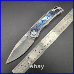 Damascus Steel VG10 Blade Titanium Folding Knife with Zirconium Timascus Inlays