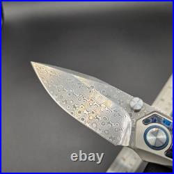 Damascus Steel VG10 Blade Titanium Folding Knife with Zirconium Timascus Inlays