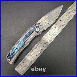 Damascus Steel VG10 Blade Titanium Folding Knife with Zirconium Timascus Inlays