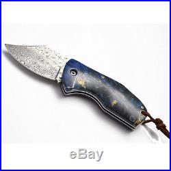 Damascus Swedish Powder Steel Blade Maple Leaf Handle Mini Pocket Folding Knife