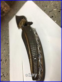Damascus custom made, folding knife. Unusual, never used, displayed only