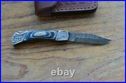 Damascus custom made folding pocket knife From The Eagle Collection Z5823v