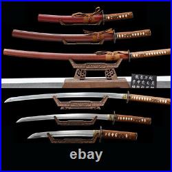 Damascus folded steel Japanese Katana set 3 Samurai Swords Real Combat Knives