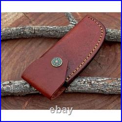 Damascus handmade BackLock Folding Pocket knife Camping Hunting Knife Pouch