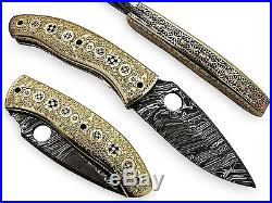 Damascus knife Custom Handmade Damascus Steel Liner Lock folding Knives