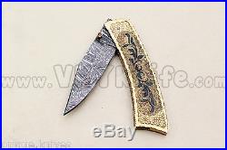 Damascus knife handmade Liner Lock folding knife amaizing file work vk0022