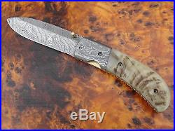 Damast Taschenmesser Damascus Folding Knife Widder Horn 786 290