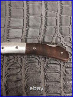 Dark Burlwood Handle Damascus 52100/Nickel Steel Spear Point Pocket Knife