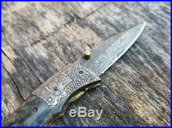 David Yellowhorse Damascus eagle engraved signature bone folding knife Dave DY