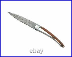 Deejo Prestige Folding Knife 3 Damascus Steel Blade Snakewood/Titanium Handle
